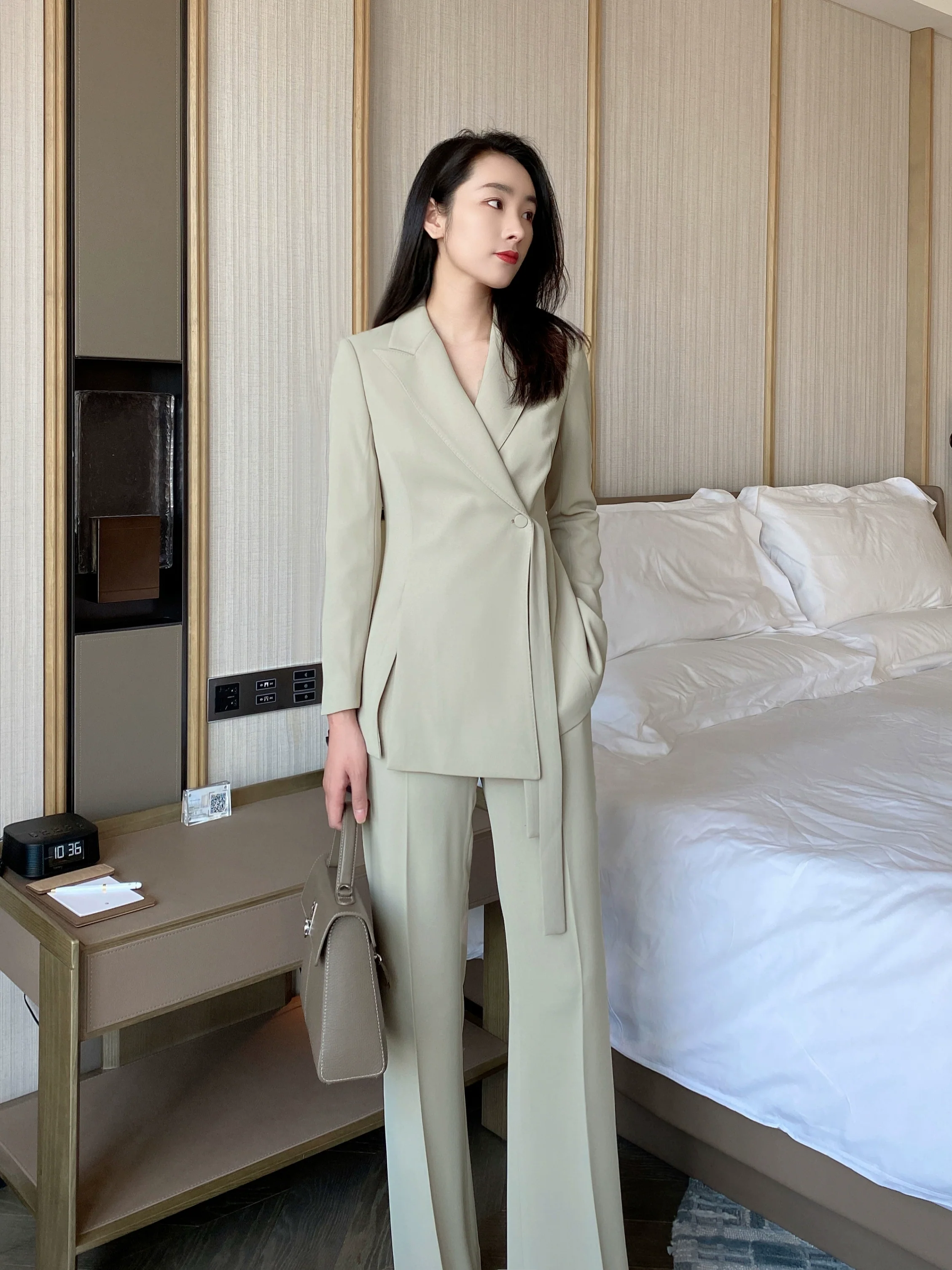 Avocado Green Slim-Fit Women's Suit Set with Trousers - Image 6