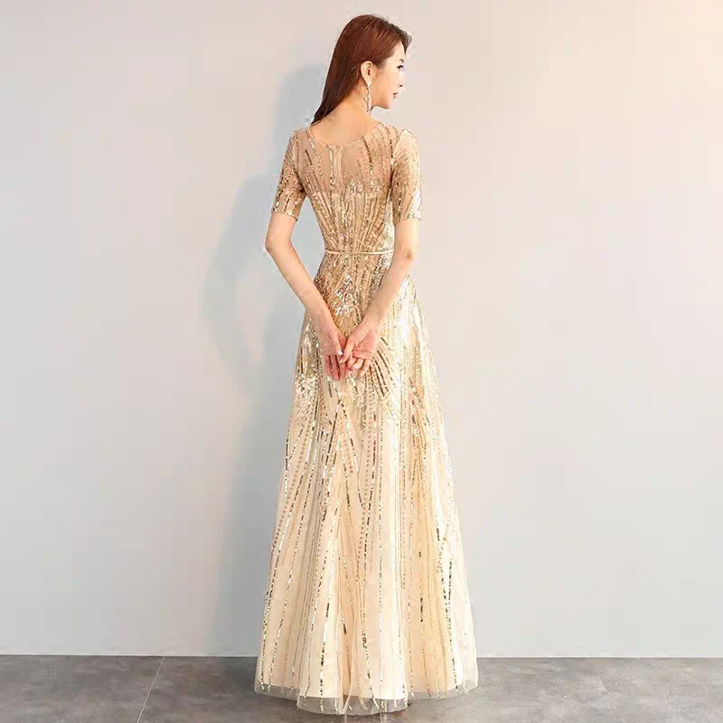 EG-SALE-AME-00102 Banquet evening dress female host champagne color temperament light luxury niche high-end high-end birthday dress - Image 3