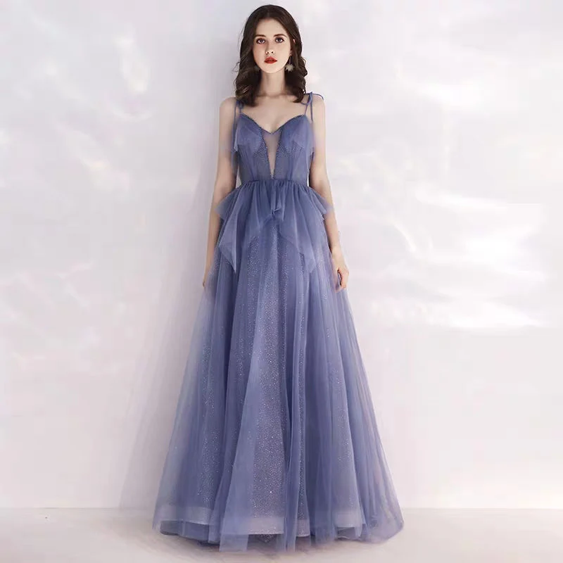 Banquet evening dress long section new strap small trailing noble temperament party host dress female dress
