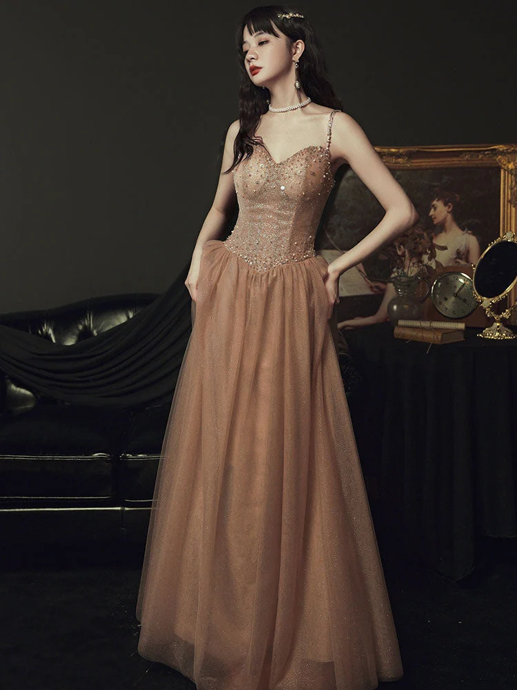 Banquet evening dress new champagne-colored sling fairy temperament dream sequin famous birthday dress long. - Image 3