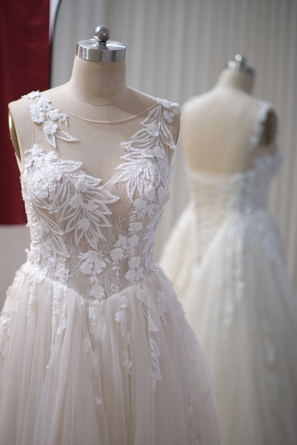 Lux Fabric Full Applique Lace with Beaded Wedding Gown Size L | Ready-to-Wear - Image 4