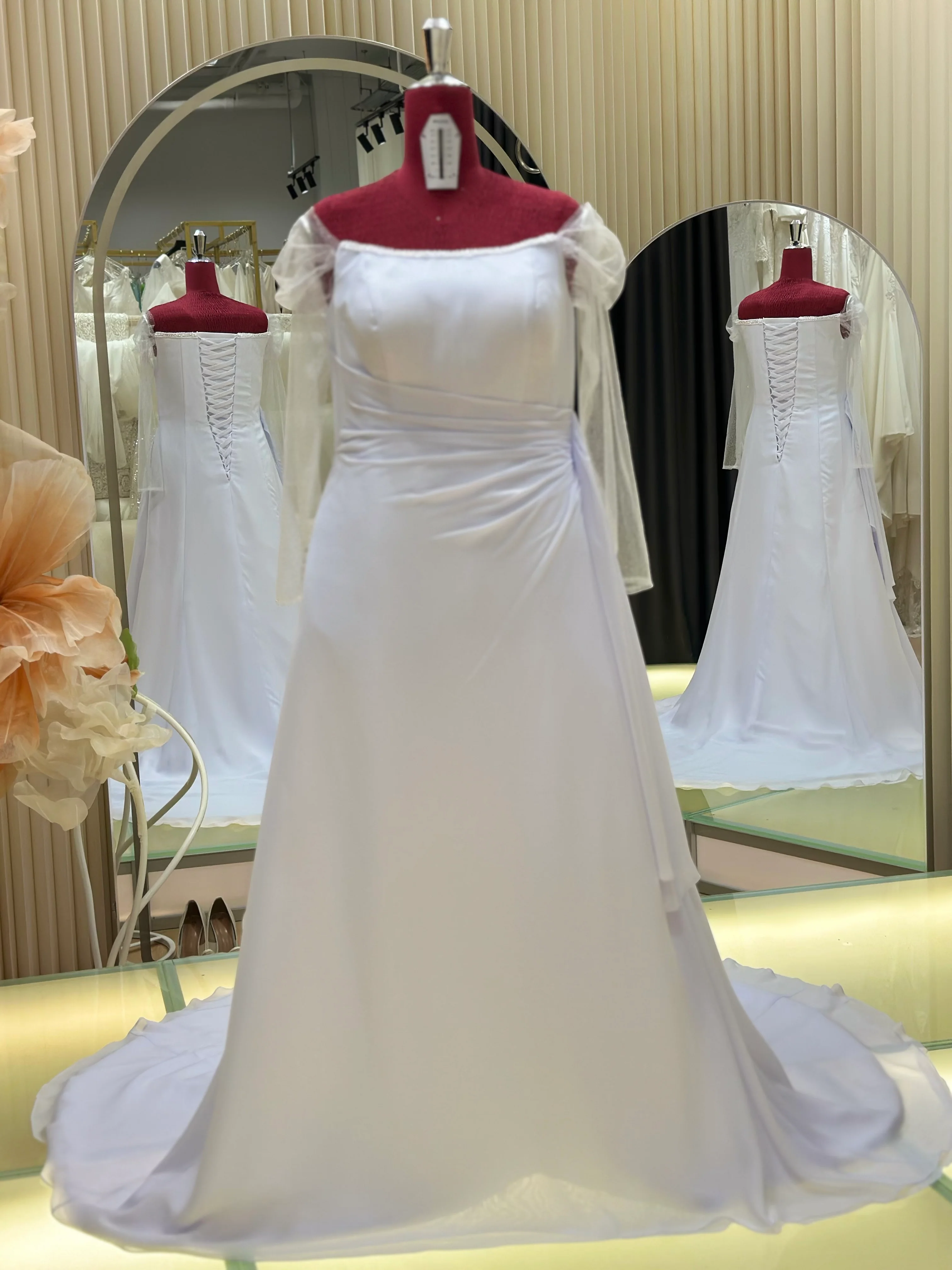Premium Pleated Plain Wedding Gown Size 3XL-5XL | Ready-to-Wear - Image 4