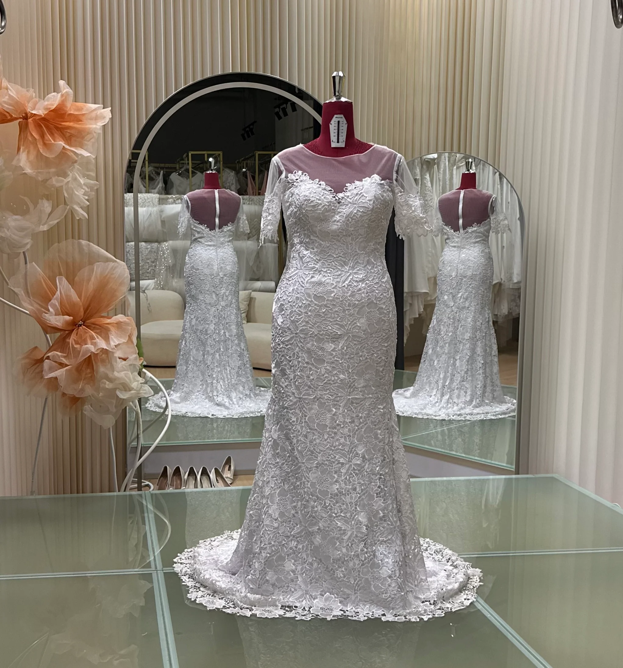 Premium Full Lace Wedding Gown Size 3XL Bust 100 | Ready-to-Wear
