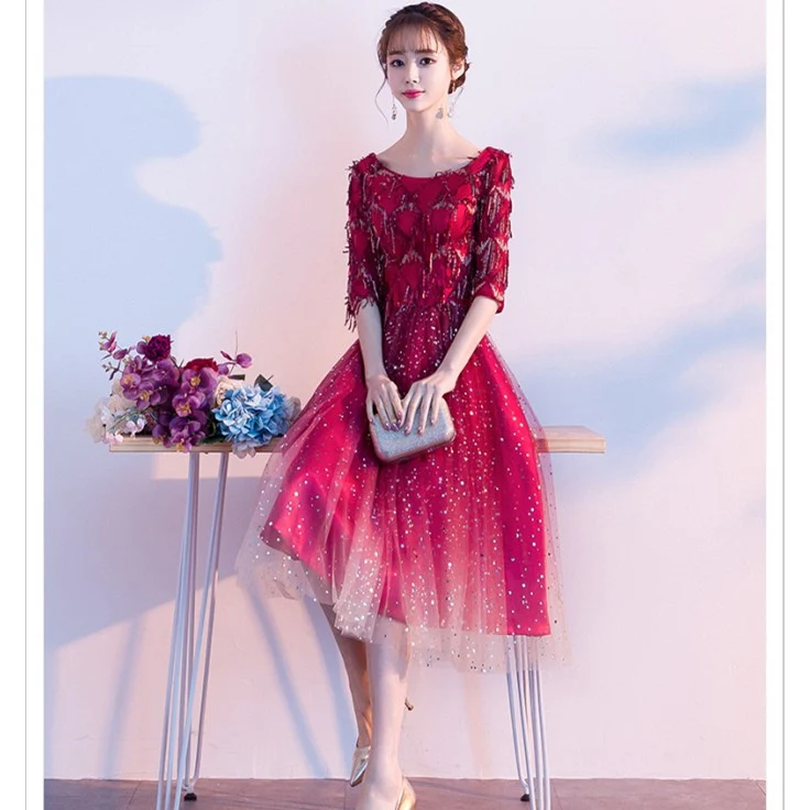 Bride Toasting Suit Celebrity ReceptionWedding Bridesmaid Dress Evening Party Dress Women Midi Dress Red Slim Elegant - Image 4