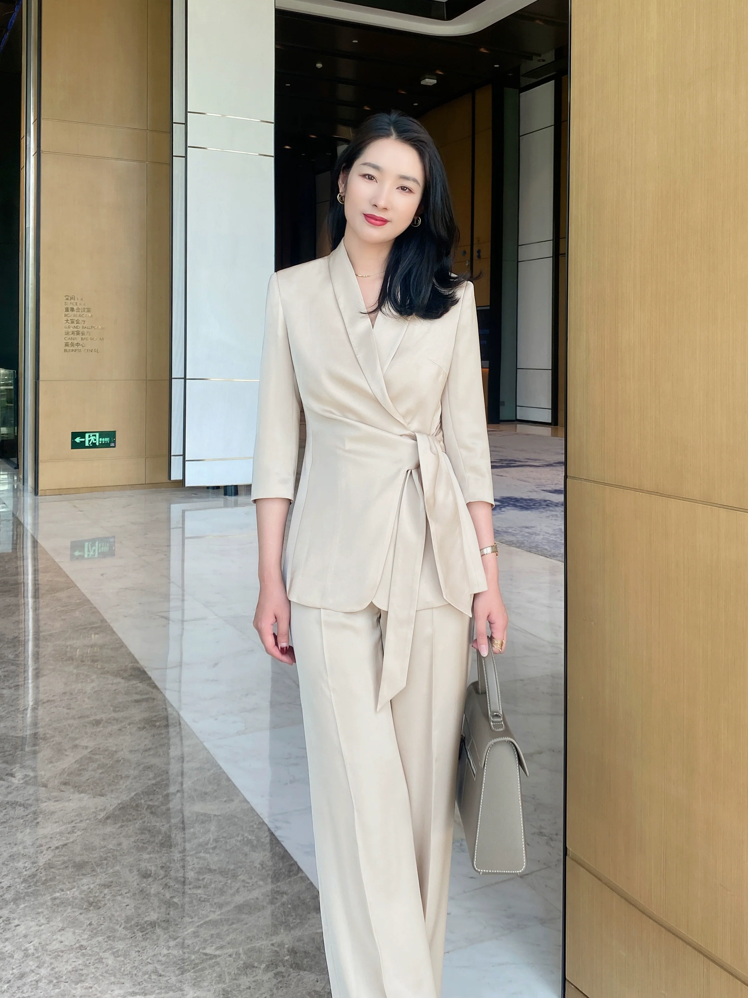 Champagne Color Women's Summer Elite Suit Jacket & Trousers - Image 3
