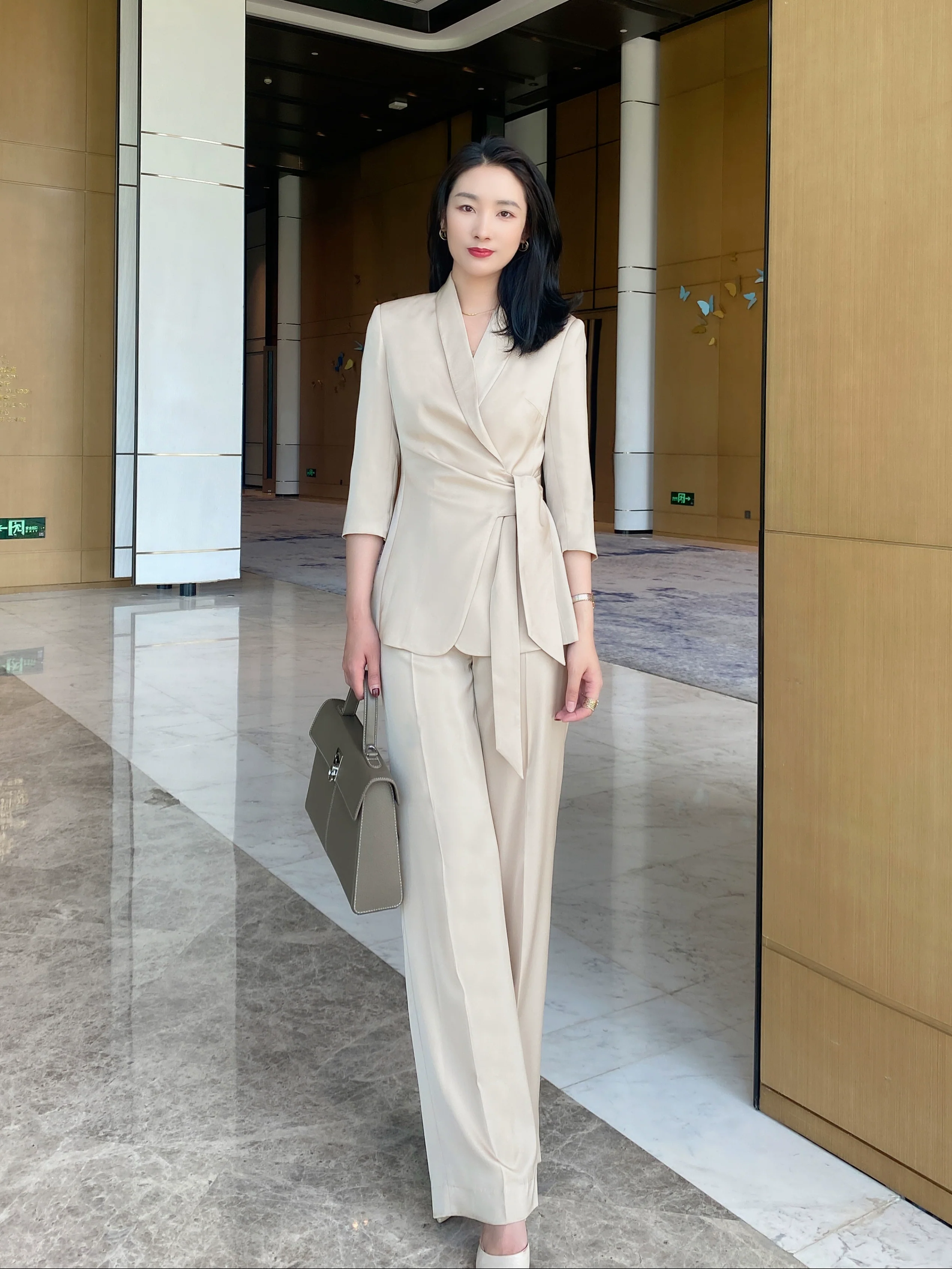 Champagne Color Women's Summer Elite Suit Jacket & Trousers - Image 6