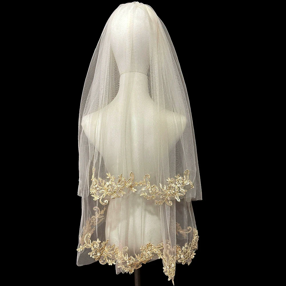 Champagne Double-Layer Bridal Veil | Amehandmadesg - Image 4