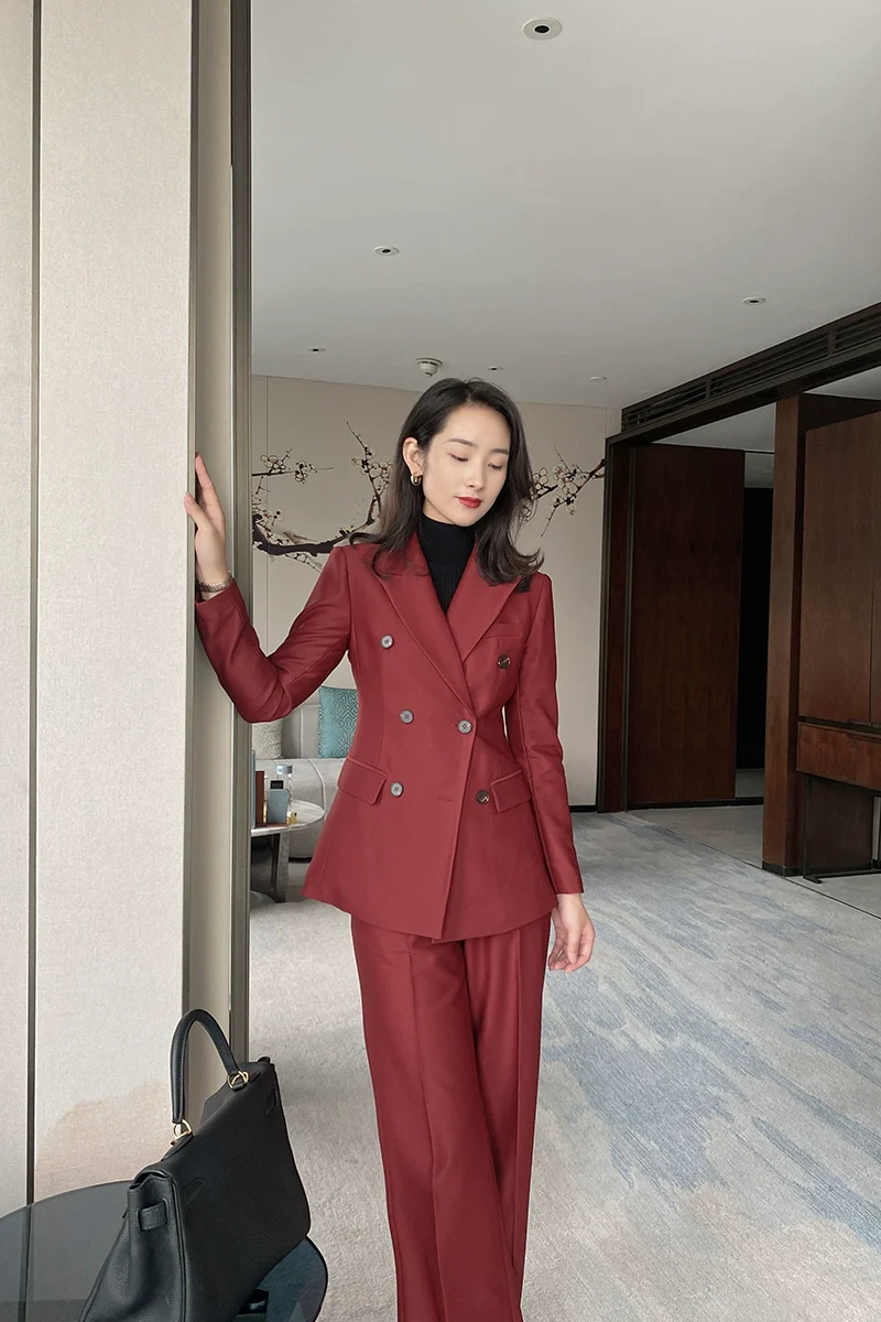 Demi-season Burgundy Women’s Suit Set – Slim Fit Jacket & Trousers - Image 2