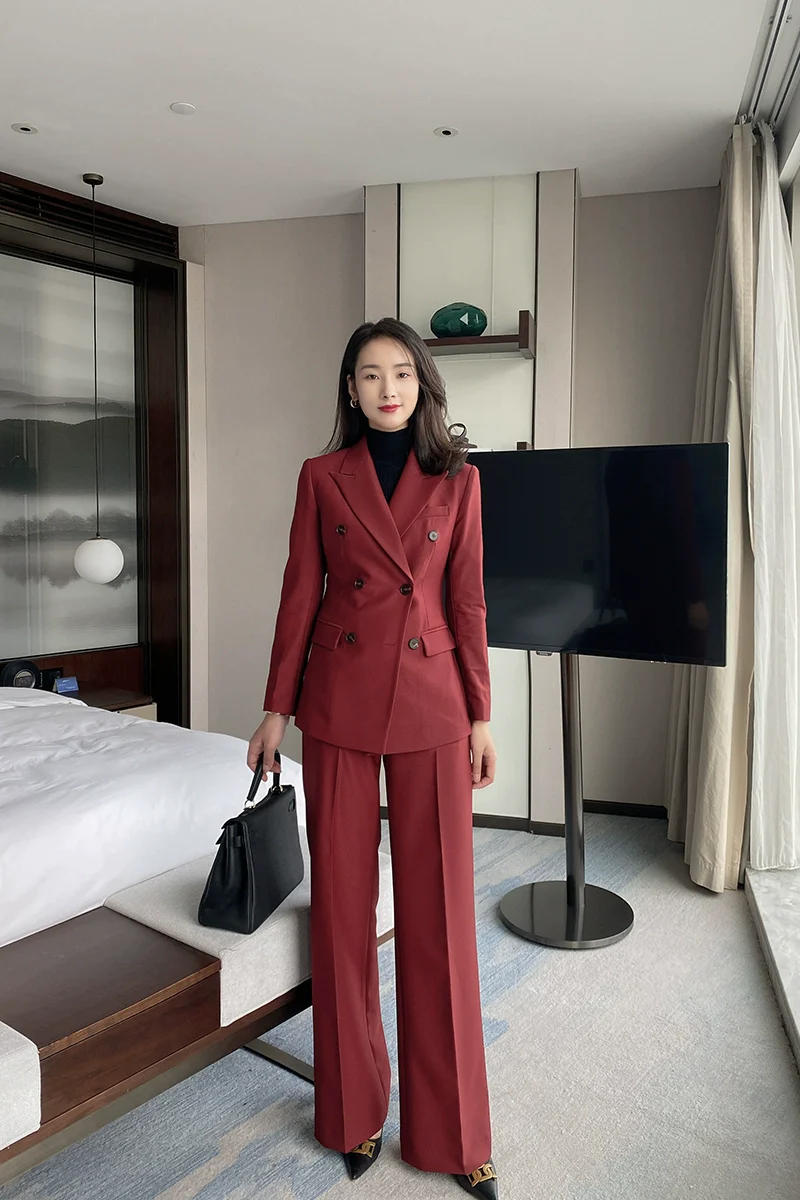Demi-season Burgundy Women’s Suit Set – Slim Fit Jacket & Trousers - Image 5