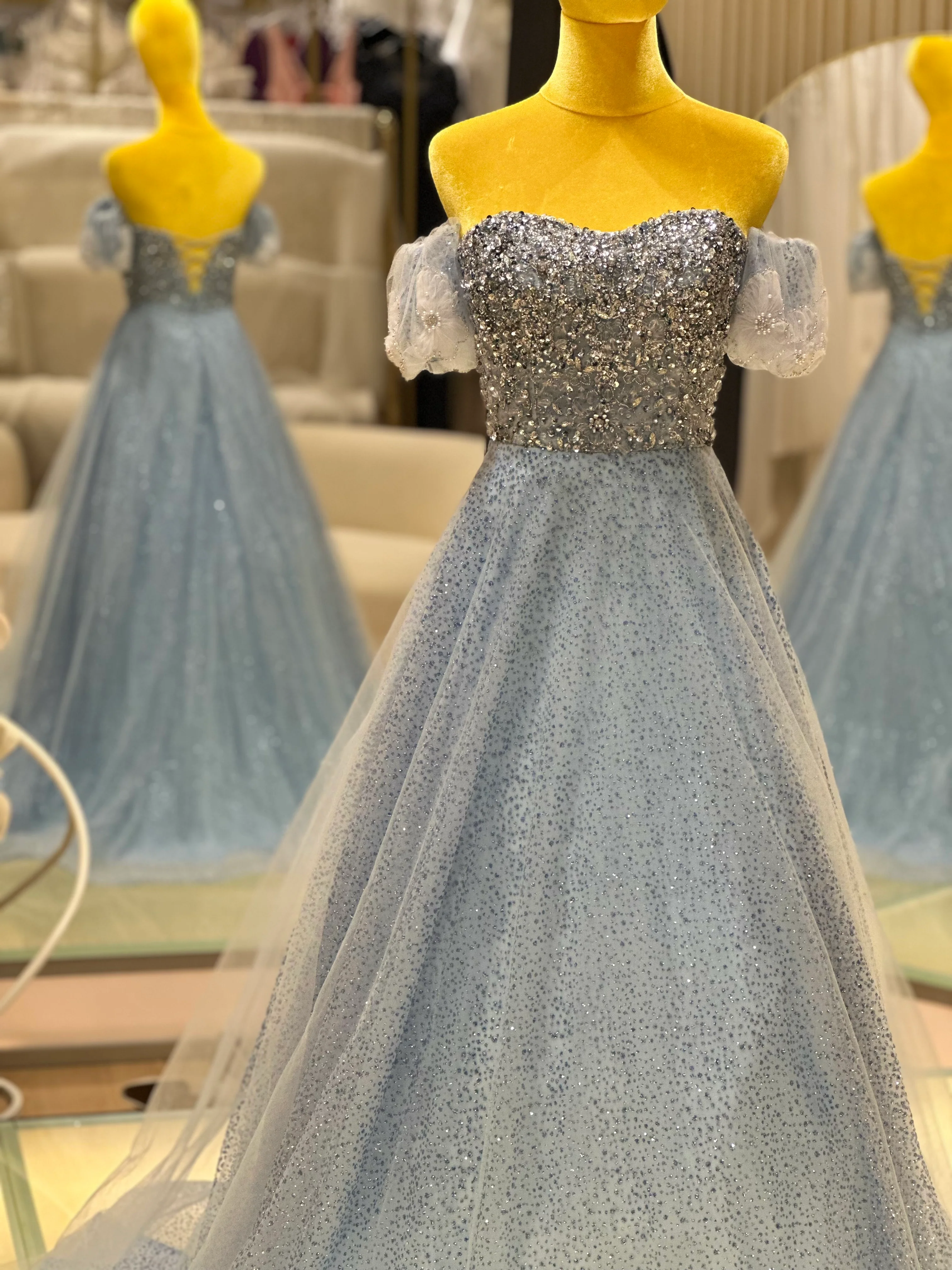 Celestial Blue Glitter Tulle Ball Gown | Ready-to-Wear - Image 3