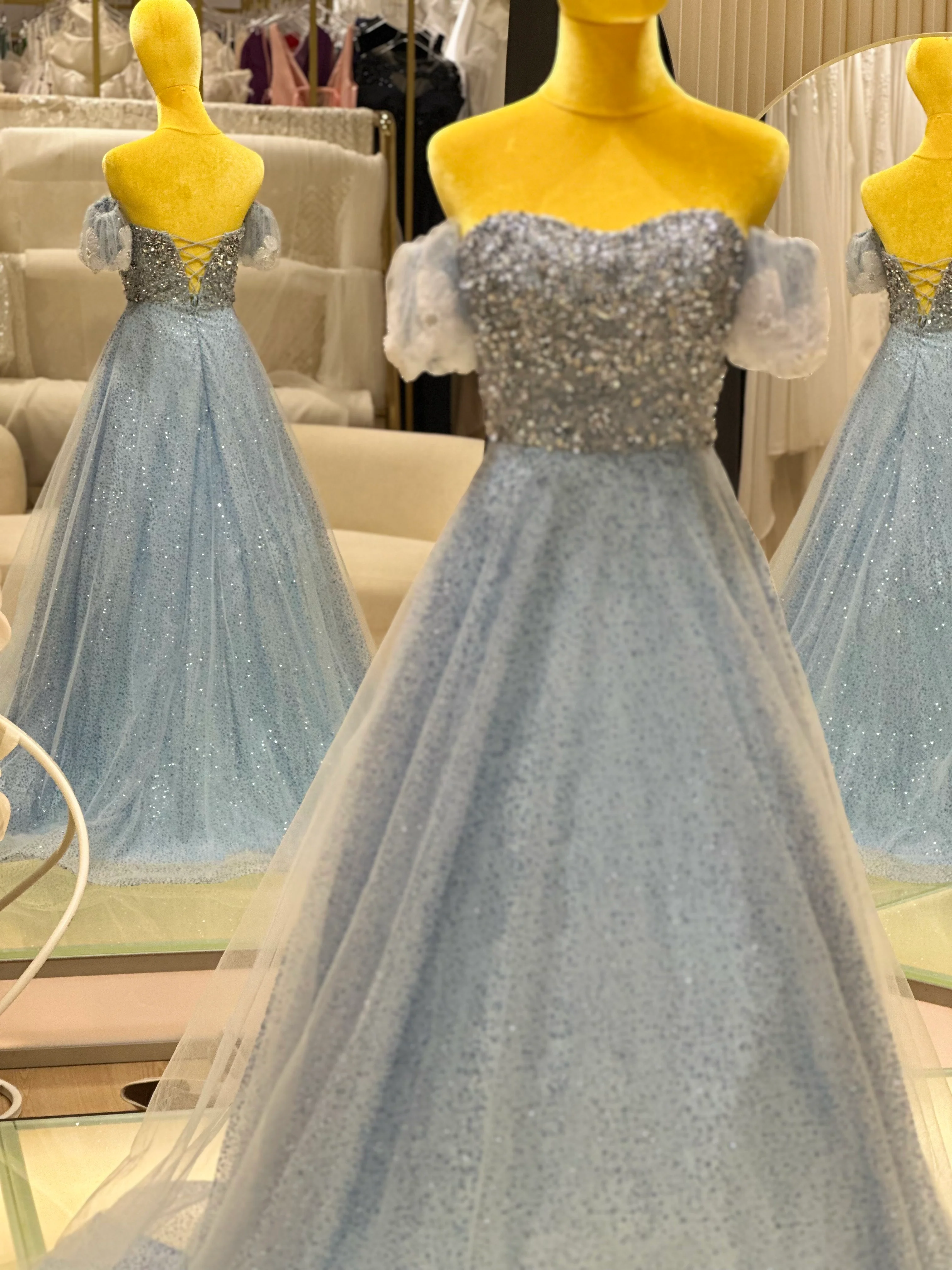 Celestial Blue Glitter Tulle Ball Gown | Ready-to-Wear - Image 4