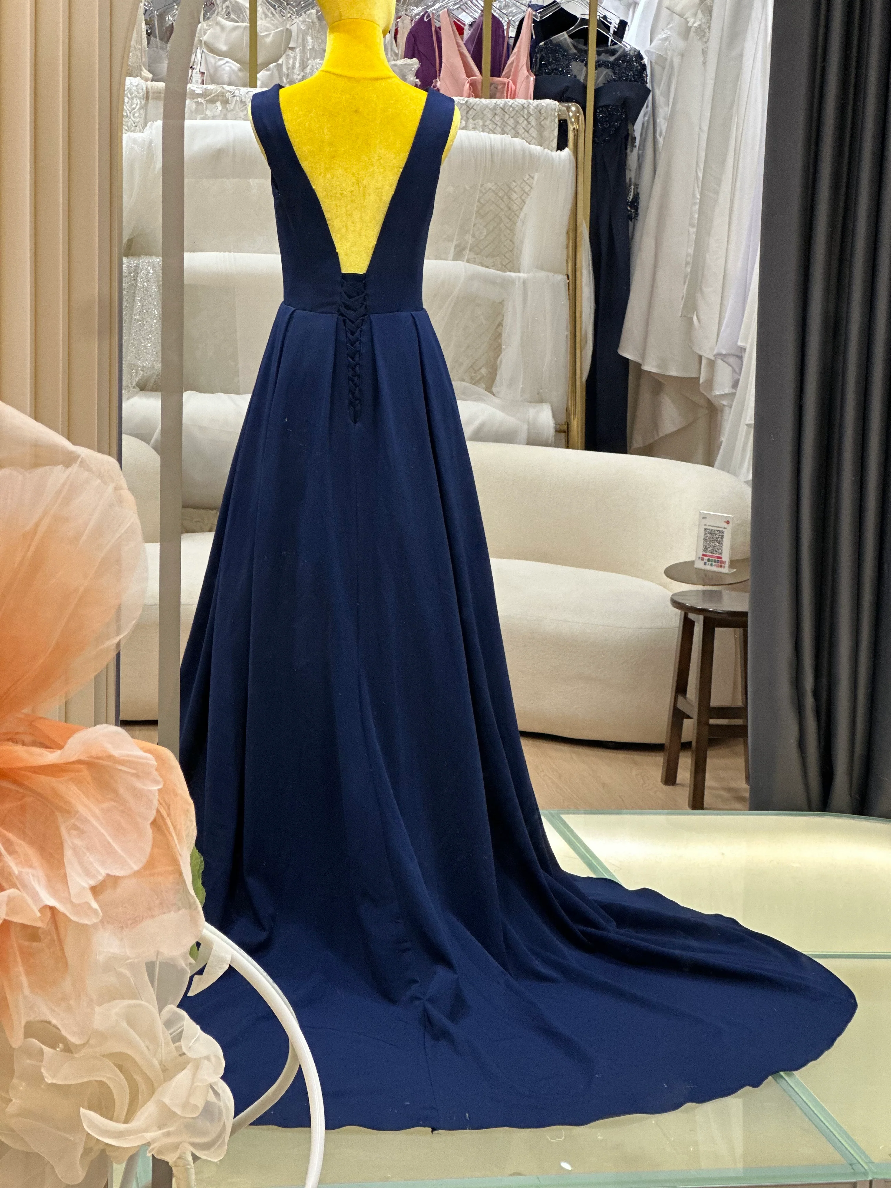 Sapphire Elegance Draped Evening Gown | Ready-to-Wear - Image 7