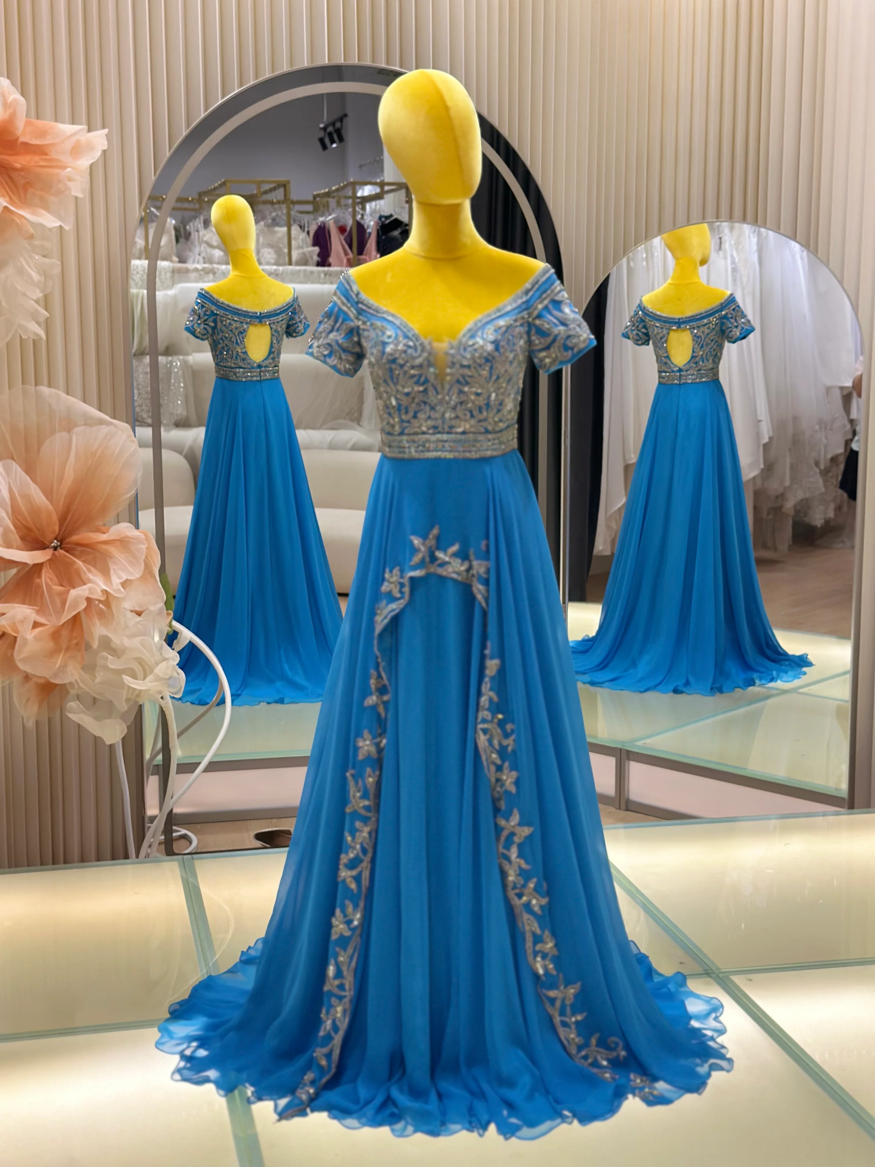 Royal Azure Beaded Lace Evening Gown | Ready-to-Wear - Image 2