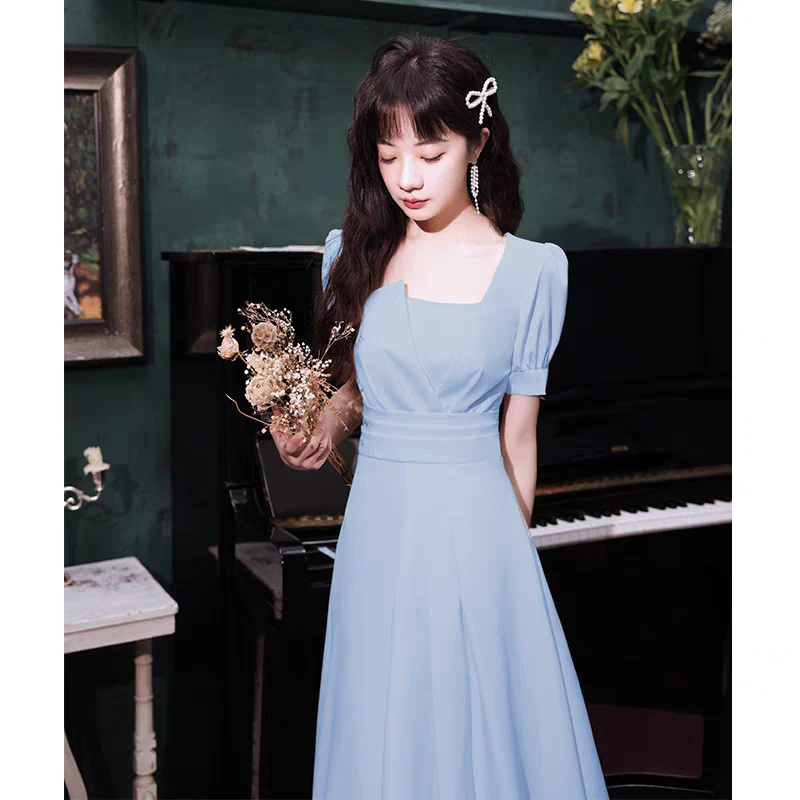 EG-SALE-AME-00105 Evening dress for women, light luxury, niche, high-end party, high-end feeling, usually can be worn, blue bridesmaid dress, - Image 3