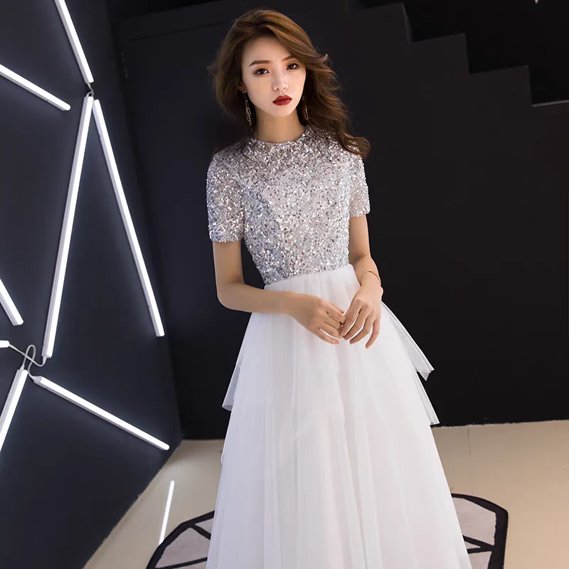 EG-SALE-AME-00118 Banquet evening dress fairy temperament lady long adult ceremony white birthday party dinner dress slim fit - Image 6