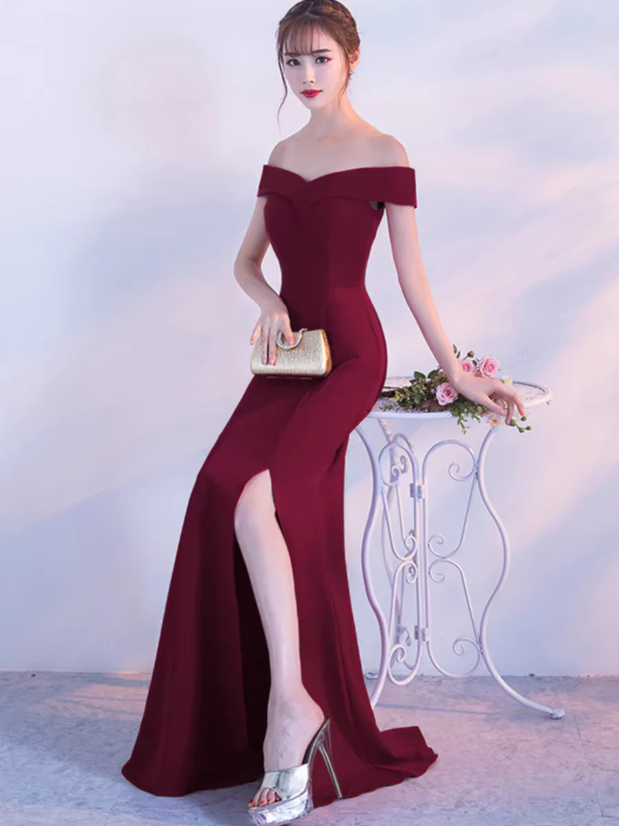 EG-SALE-AME-00122 Western dining etiquette course evening dress banquet women's one shoulder fishtail host etiquette - Image 2