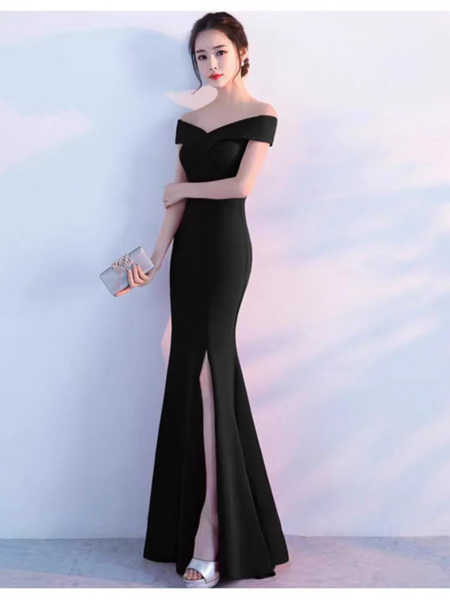 EG-SALE-AME-00122 Western dining etiquette course evening dress banquet women's one shoulder fishtail host etiquette - Image 3