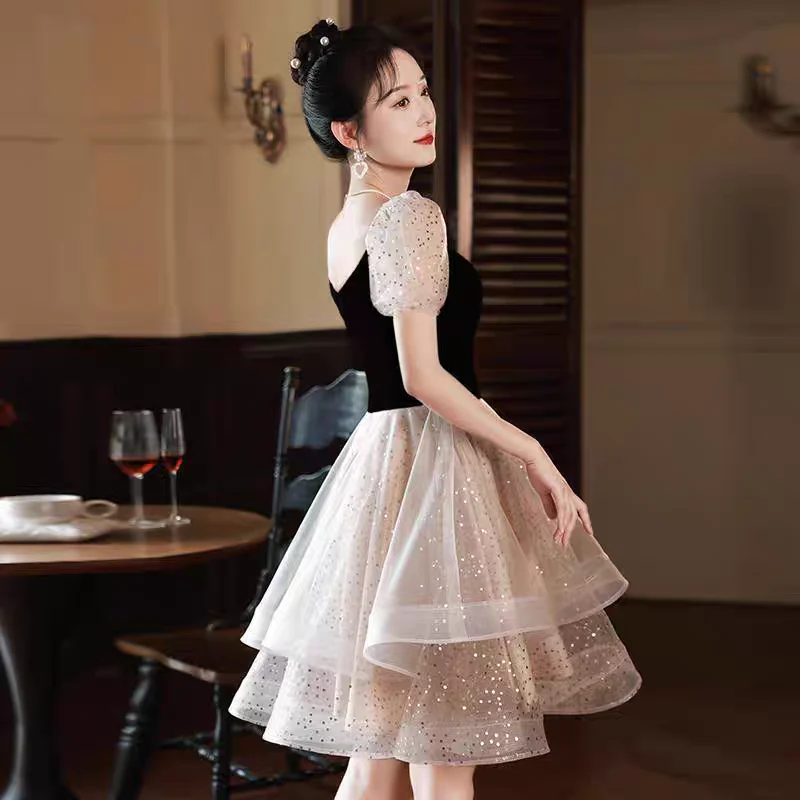 EG-SALE-AME-00140 Bride wedding toast dress 2024 new small engagement evening dress light luxury high-end banquet dress female - Image 3
