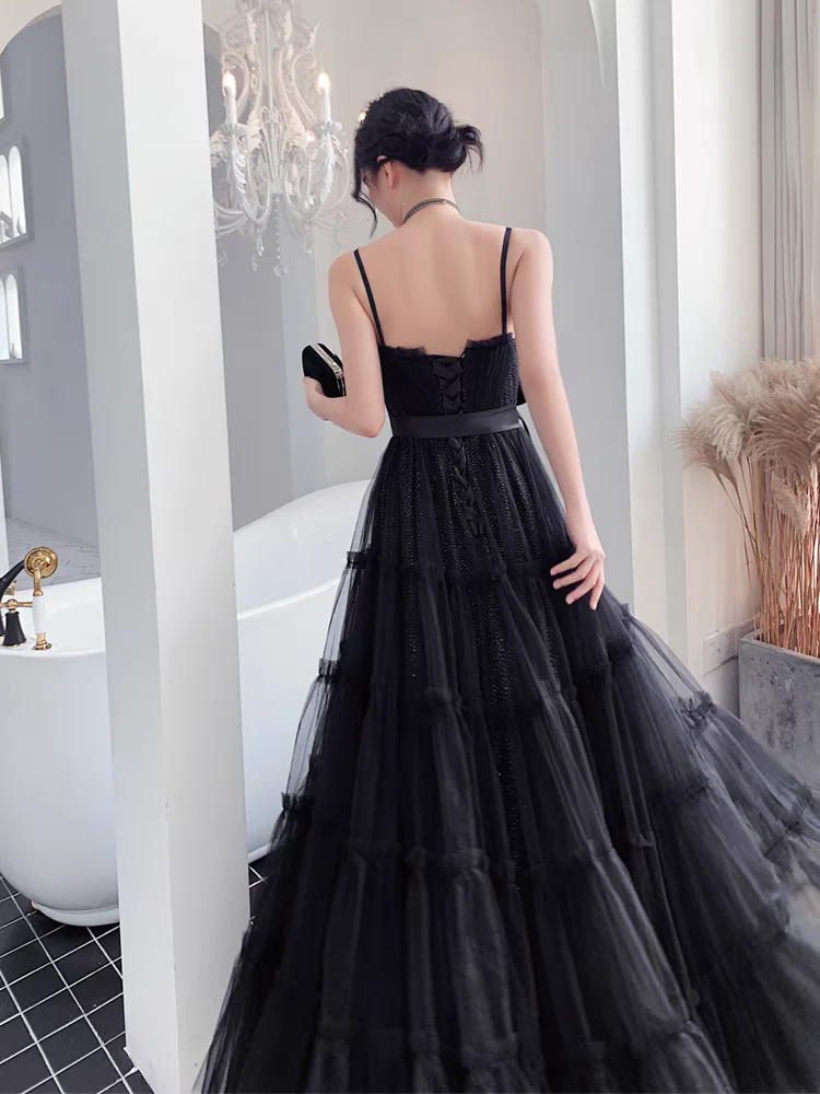 EG-SALE-AME-00144 Black evening dress new style temperament lady sling adult ceremony female banquet high-end long art exam graduation - Image 4
