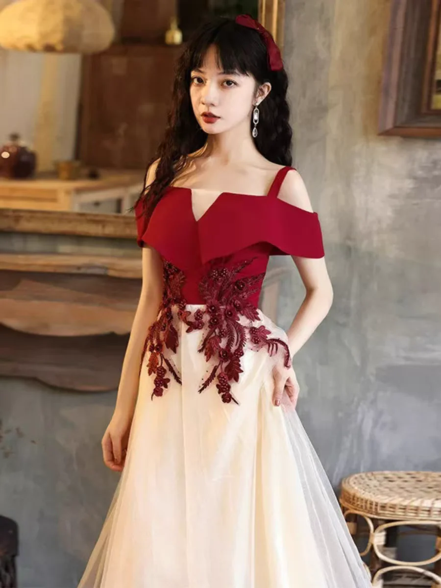 EG-SALE-AME-00146 Bride toast dress new banquet temperament engagement return home to get a certificate small people usually can wear evening dress female - Image 3