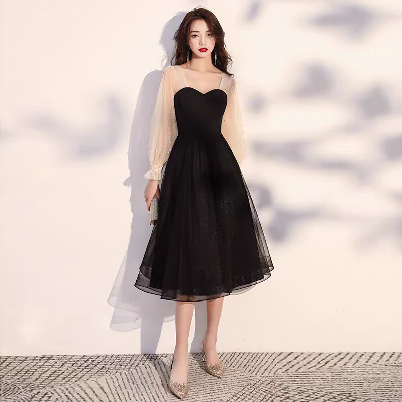 EG-SALE-AME-00150 Black evening dress for women, banquet temperament, daily wear dress, small birthday student graduation dress