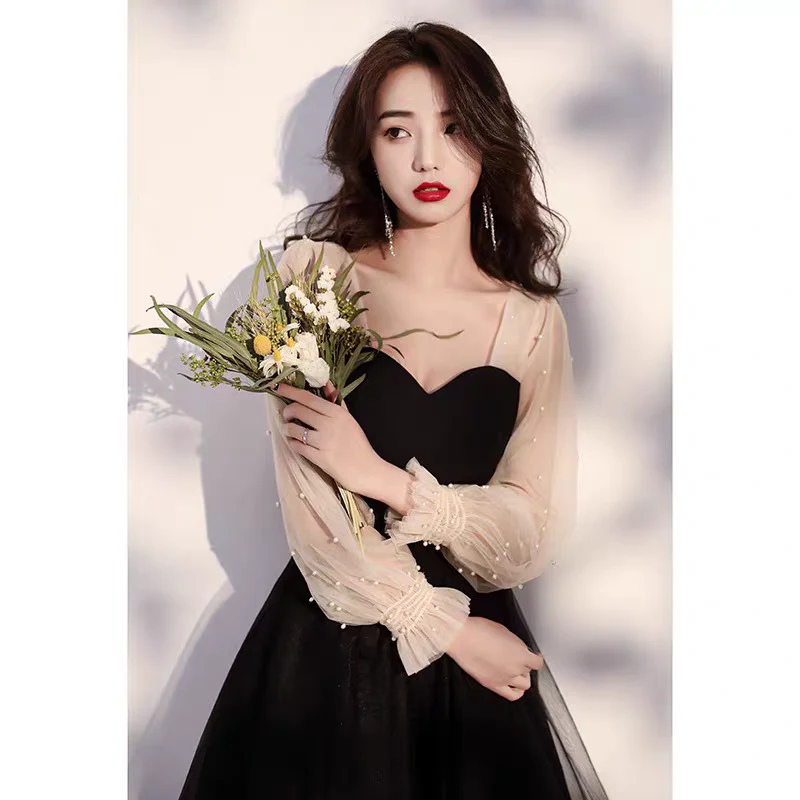 EG-SALE-AME-00150 Black evening dress for women, banquet temperament, daily wear dress, small birthday student graduation dress - Image 3