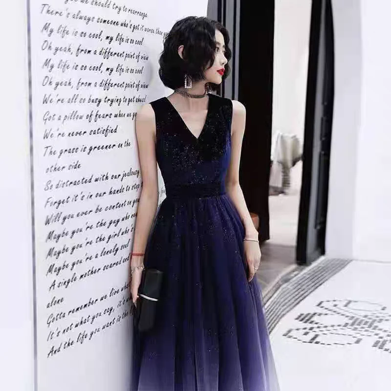 EG-SALE-AME-00218 Banquet gradient female host performance costume temperament long dream dress starry sky evening dress art examination - Image 3