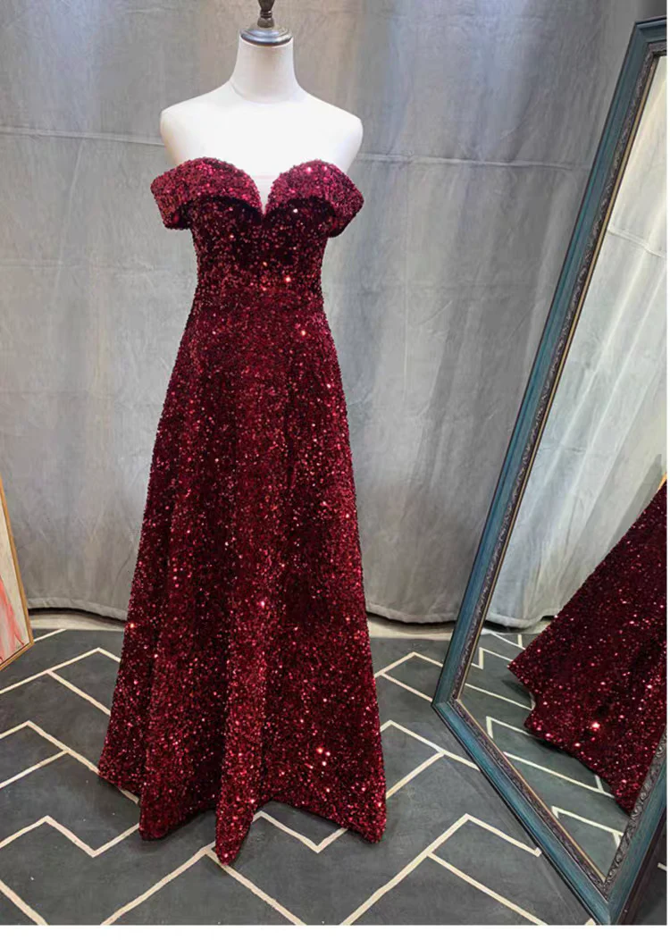 EG-SALE-AME-00200 OFF-shoulder sequined evening dress high-end banquet host , exam annual meeting light luxury - Image 2