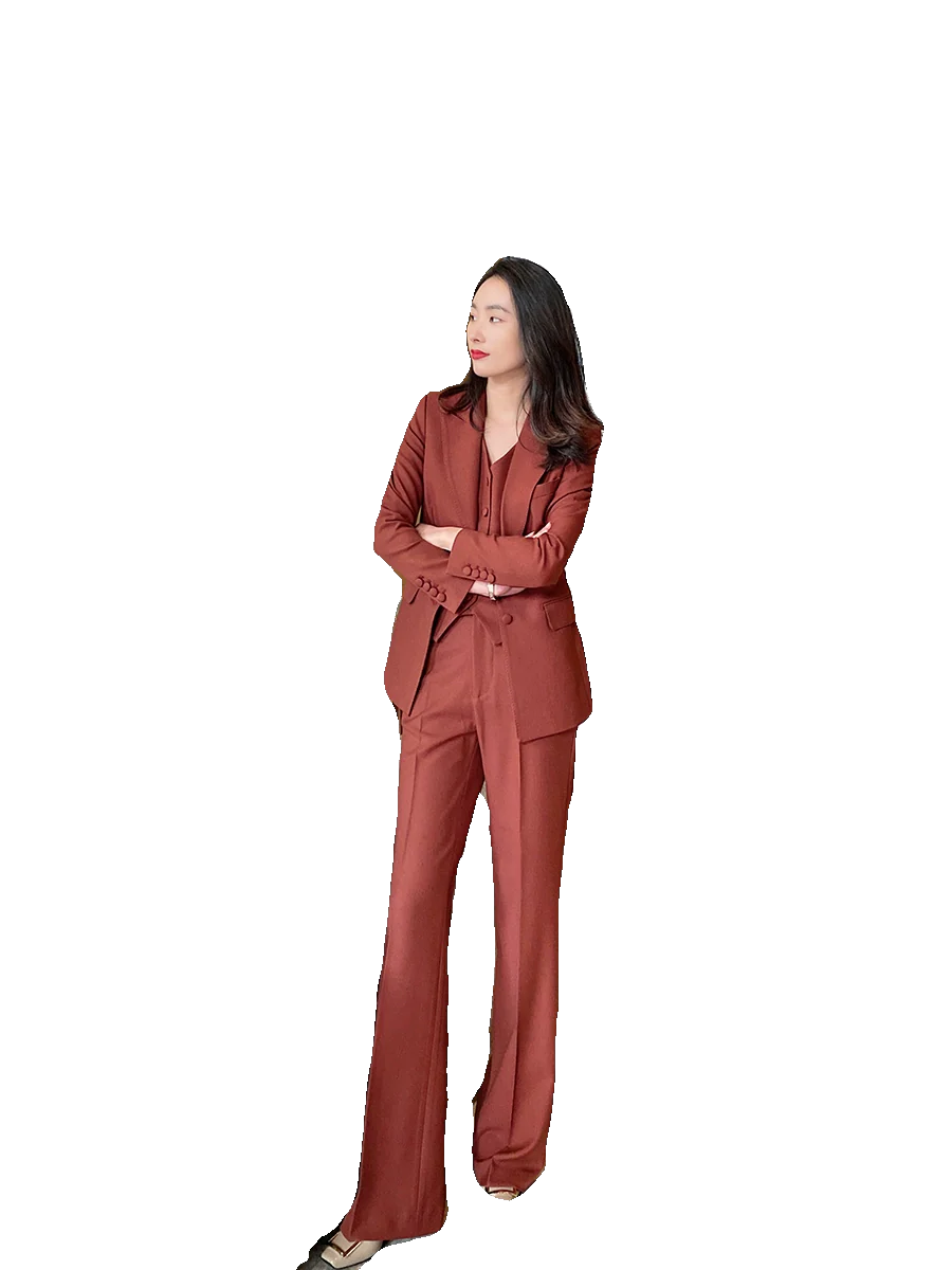 Elegant Burgundy 3-Piece Women's Suit Set with Vest and Trousers - Image 5
