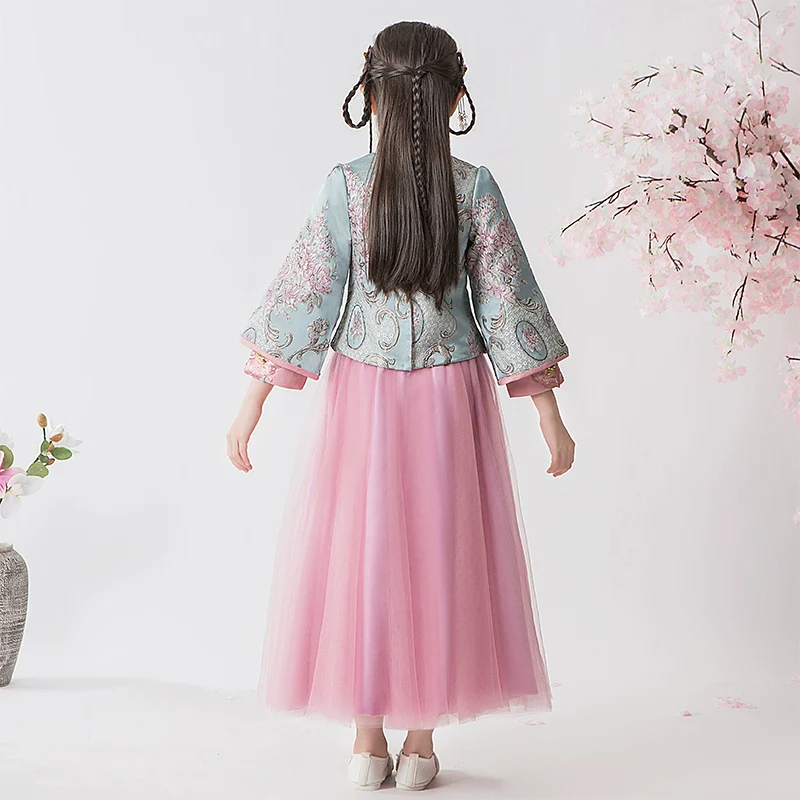 Elegant Children's Long-Sleeve Hanfu Cheongsam Set: Autumn Chinese Style - Image 5