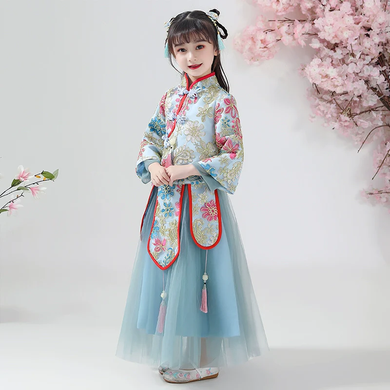 Elegant Princess Hanfu Dress for Girls - Winter Fleece Long-Sleeve Costume - Image 2