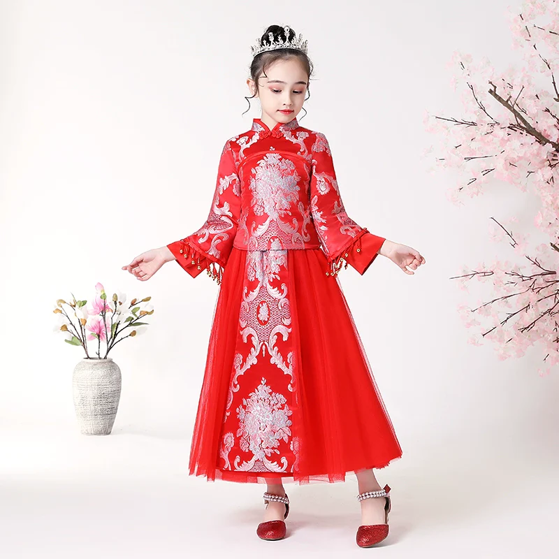 Elegant Hanfu Dress Set: Long-Sleeve Cheongsam Skirt for Teenagers - Image 4
