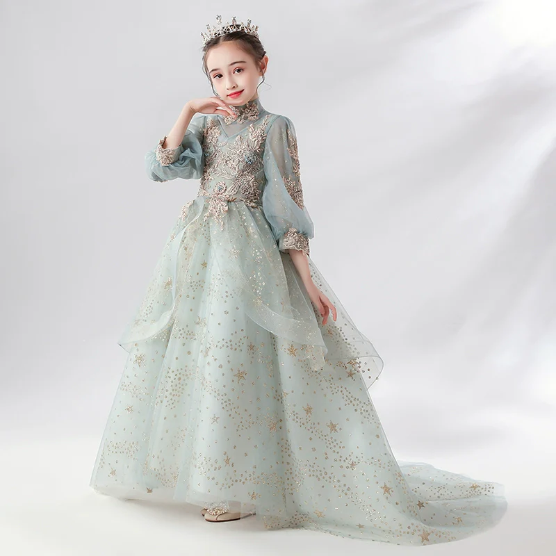Elegant Extra-Long Flower Girl Dress for Weddings and Performances