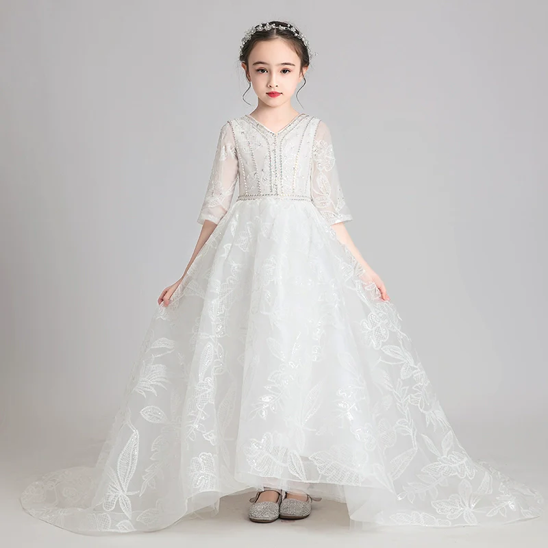 Elegant Flower Girl Dress Extra-Long Wedding Princess Costume Evening Gown - Image 2