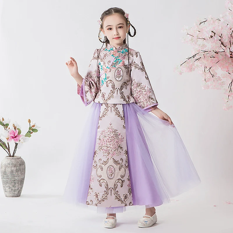 Elegant Girls' Fleece Lined Hanfu Cheongsam Dress: Traditional Chinese New Year Outfit - Image 6