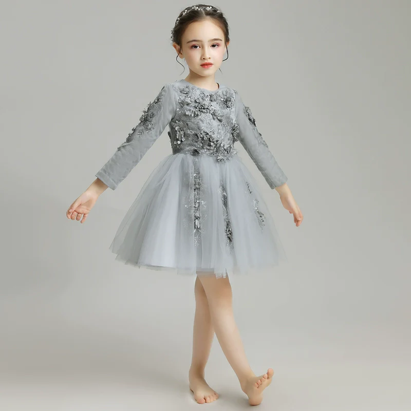 Elegant Girls' Fleece Lined Princess Dress for Winter Piano Performance - Image 8