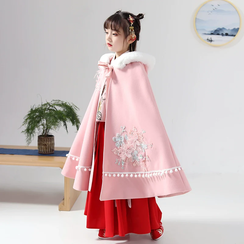 Elegant Kids' Hanfu Windproof Trench Coat - Demi-Season Jacket with Straps - Image 2