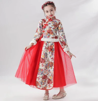 Elegant Kids Princess Hanfu Dress: Winter Warm Long-Sleeve Traditional Chinese Costume - Image 3