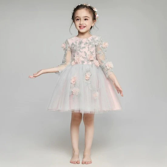 Elegant Long Sleeve Flower Girl Dress Winter Princess Costume - Image 4