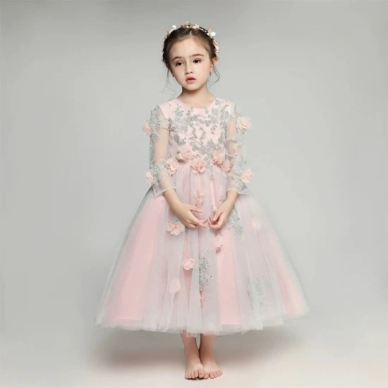 Elegant Long Sleeve Flower Girl Dress Winter Princess Costume - Image 6