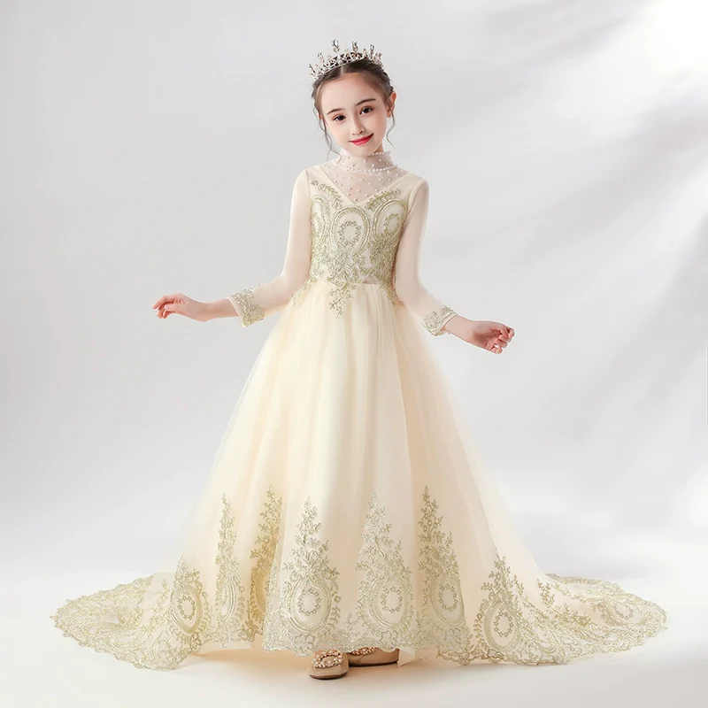 Elegant Long Sleeve Princess Dress for Girls Wedding Party - Image 6