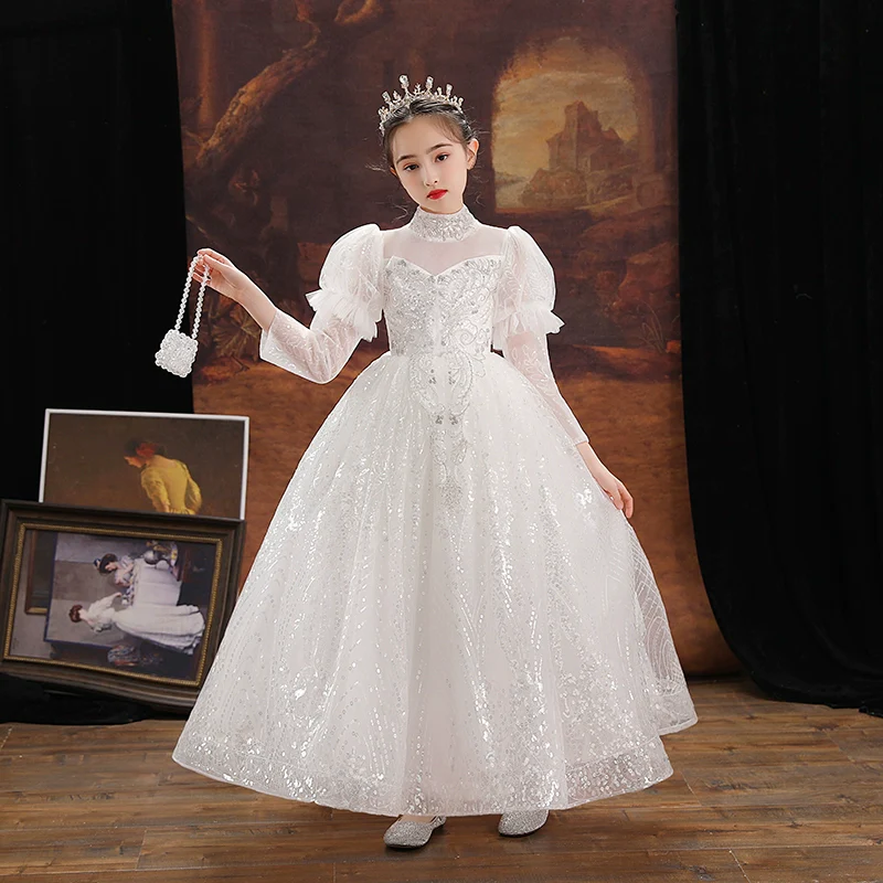 Elegant Long Sleeve Princess Wedding Dress for Girls' Performance - Image 8