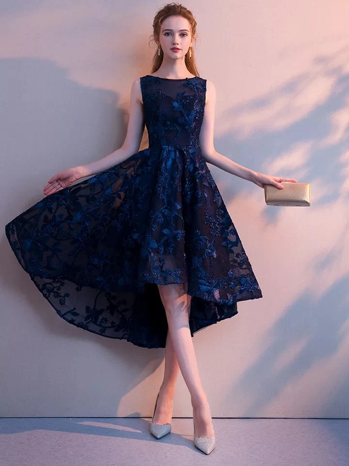 Elegant Navy blue Appliques high low Long Evening Dresses prom gowns special occasion Formal Party dress vestido de festa - Image 2