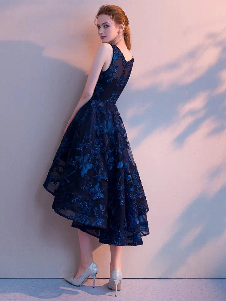 Elegant Navy blue Appliques high low Long Evening Dresses prom gowns special occasion Formal Party dress vestido de festa - Image 4