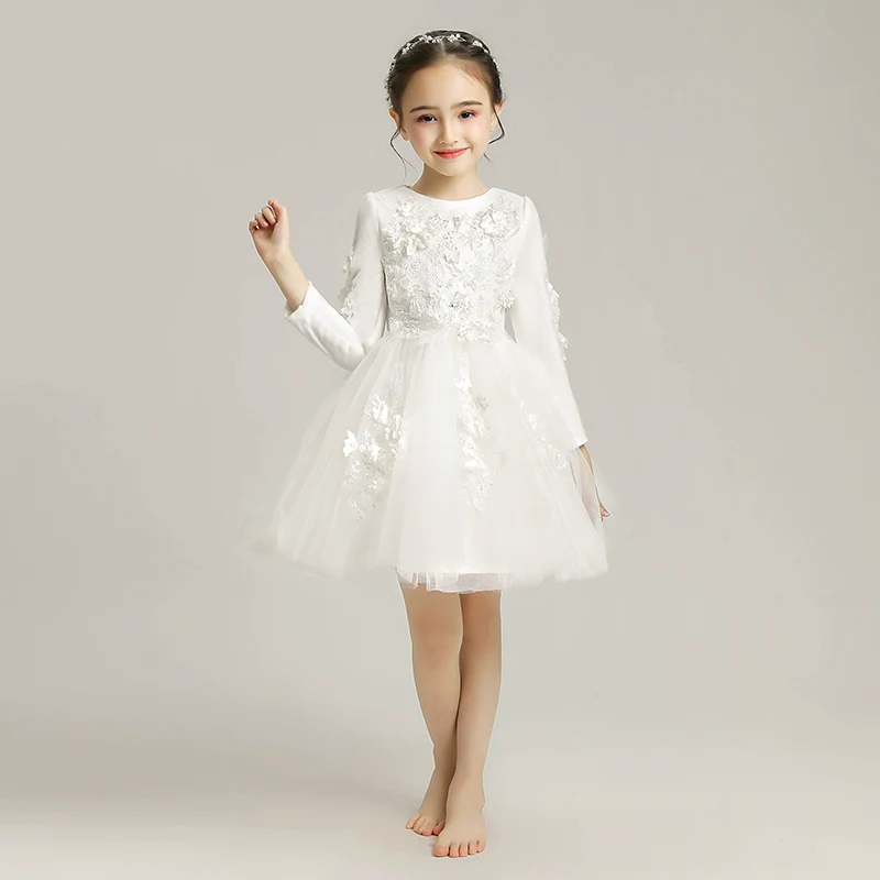 Elegant Princess Flower Girl Dress: Long-Sleeve Fleece Wedding Performance Gown - Image 5