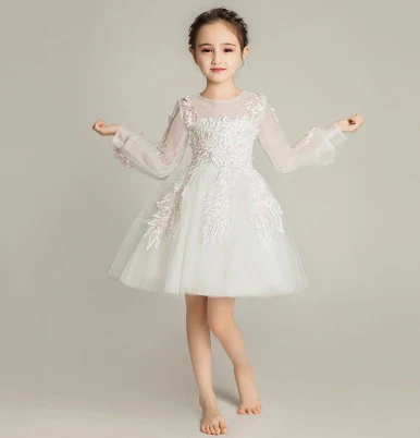 Elegant Princess Gown: Girls' Long-Sleeve Wedding Flower Girl Dress for Performances - Image 3