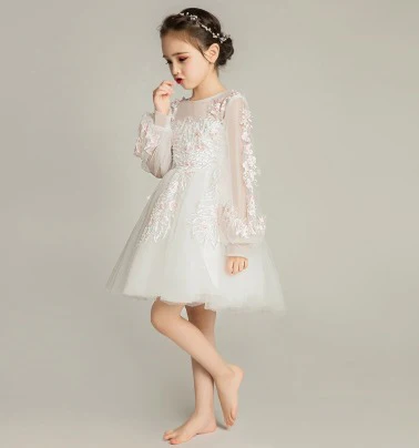 Elegant Princess Gown: Girls' Long-Sleeve Wedding Flower Girl Dress for Performances - Image 5