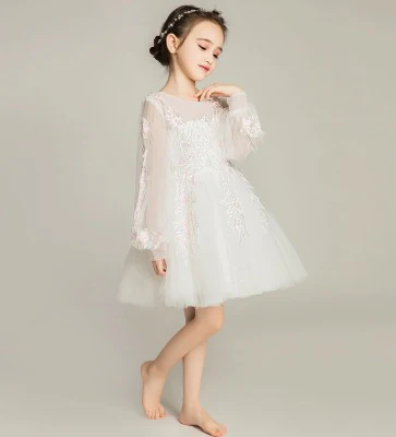 Elegant Princess Gown: Girls' Long-Sleeve Wedding Flower Girl Dress for Performances - Image 6