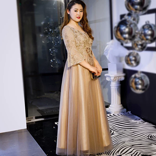 Elegant V Neck Coffee Long Evening Dress - Image 4
