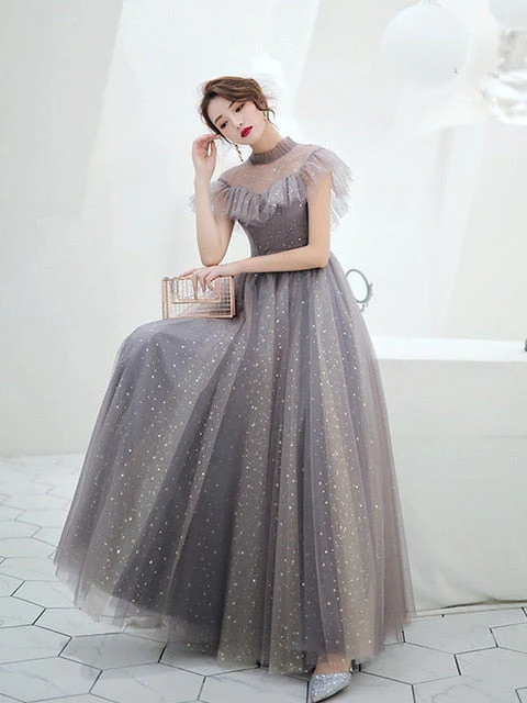 Evening Gowns Elegant High Neck Ruffles Robe De Soiree Plus Size Formal A-Line Floor-Length Women Party Dresses E779